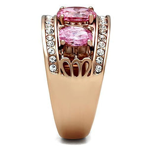 GL244 - IP Rose Gold(Ion Plating) Brass Ring with AAA Grade CZ  in Rose