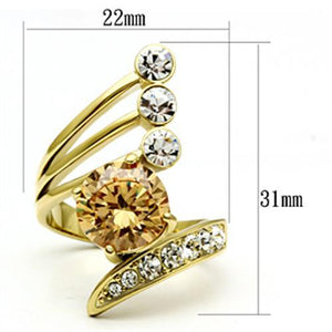 GL300 - IP Gold(Ion Plating) Brass Ring with AAA Grade CZ  in Champagne