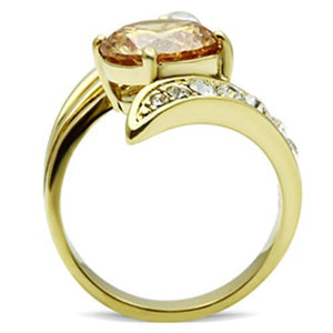 GL300 - IP Gold(Ion Plating) Brass Ring with AAA Grade CZ  in Champagne