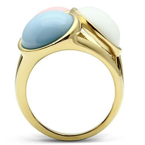 GL303 - IP Gold(Ion Plating) Brass Ring with Synthetic Synthetic Stone in Multi Color