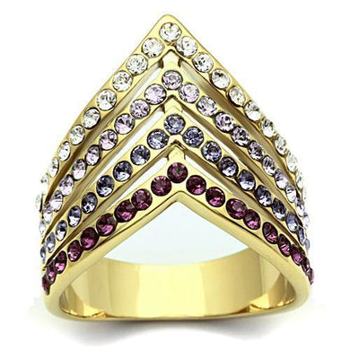 GL305 - IP Gold(Ion Plating) Brass Ring with Top Grade Crystal  in Multi Color