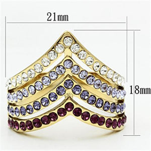 GL305 - IP Gold(Ion Plating) Brass Ring with Top Grade Crystal  in Multi Color