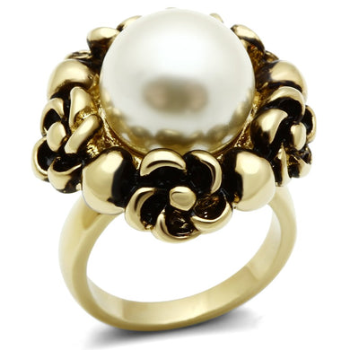 GL308 - IP Gold(Ion Plating) Brass Ring with Synthetic Pearl in White