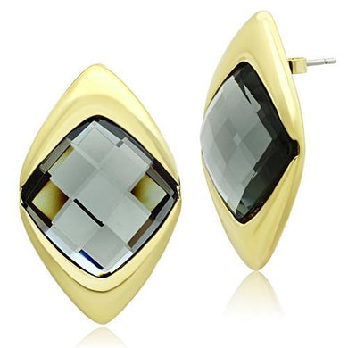 GL341 - IP Gold(Ion Plating) Brass Earrings with Synthetic Synthetic Glass in Black Diamond