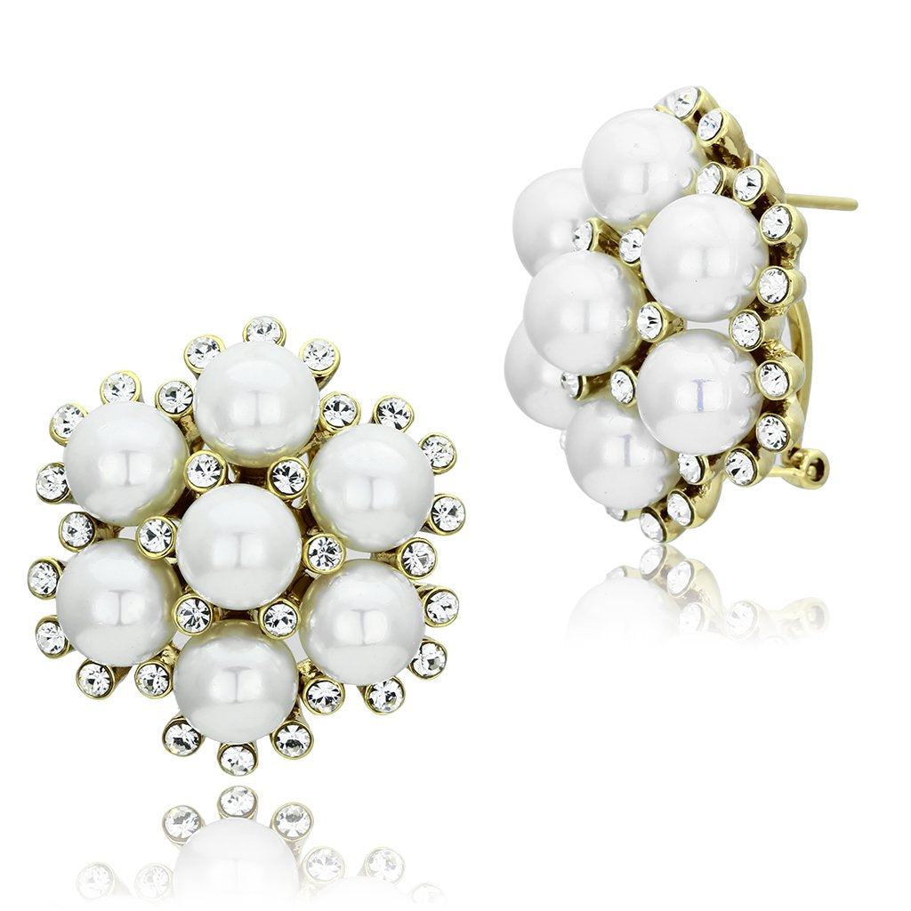 GL349 - IP Gold(Ion Plating) Brass Earrings with Synthetic Pearl in White