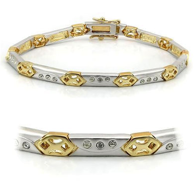 LO1153 Matte Rhodium & Gold Brass Bracelet with Top Grade Crystal in Clear