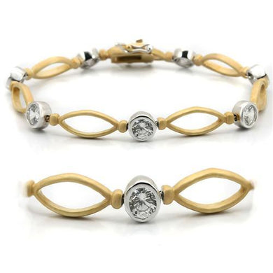 LO1154 - Matte Gold & Rhodium Brass Bracelet with AAA Grade CZ  in Clear