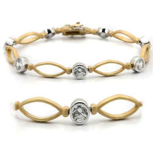 LO1154 - Matte Gold & Rhodium Brass Bracelet with AAA Grade CZ  in Clear
