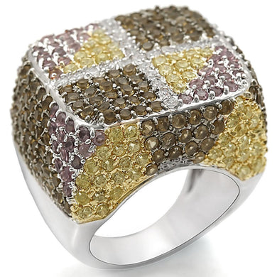 LO1350 - Rhodium+Gold+ Ruthenium Brass Ring with AAA Grade CZ  in Multi Color