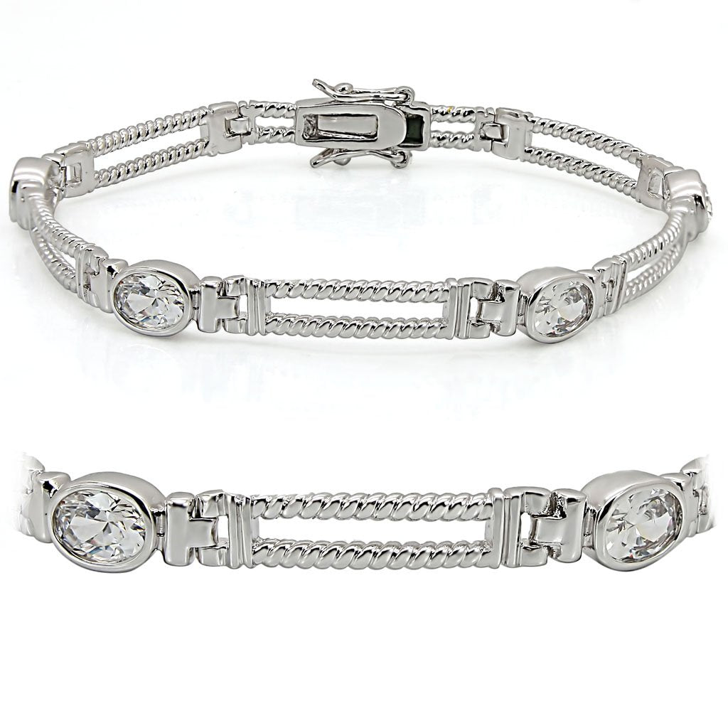 LO1393 - Rhodium Brass Bracelet with AAA Grade CZ  in Clear