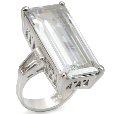 LO1429 - Rhodium Brass Ring with AAA Grade CZ  in Clear