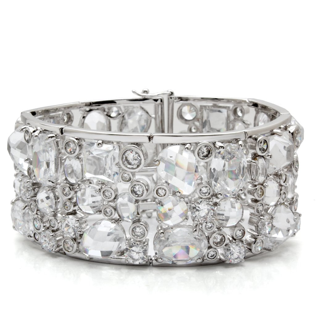 LO1456 - Rhodium Brass Bracelet with AAA Grade CZ  in Clear