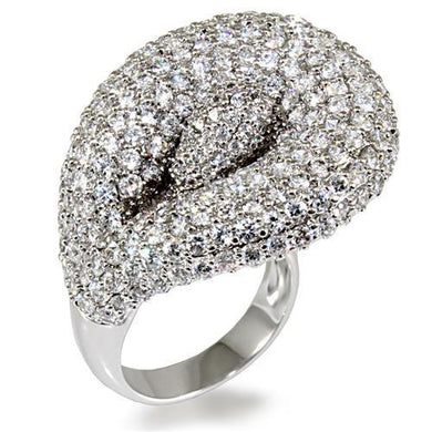 LO1482 - Rhodium Brass Ring with AAA Grade CZ  in Clear