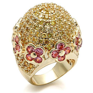 LO1489 - Imitation Gold Brass Ring with AAA Grade CZ  in Rose