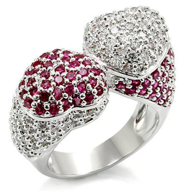 LO1493 - Rhodium Brass Ring with Synthetic Garnet in Ruby