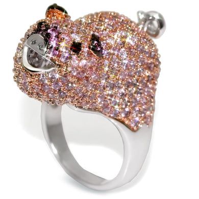 LO1509 - Rhodium + Ruthenium + Rose Gold Brass Ring with AAA Grade CZ  in Multi Color