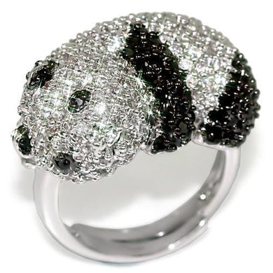 LO1515 - Rhodium + Ruthenium Brass Ring with AAA Grade CZ  in Black Diamond