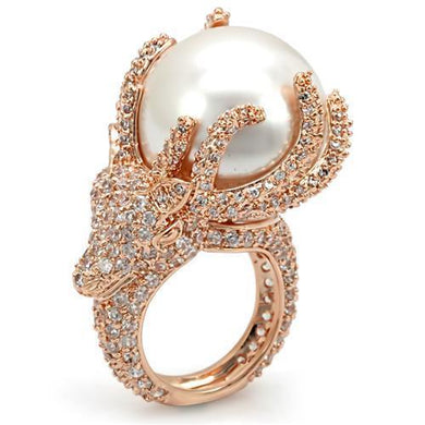 LO1533 - Rose Gold Brass Ring with Synthetic Pearl in White