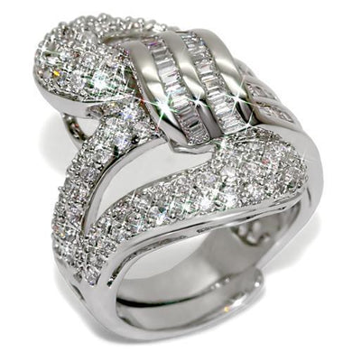 LO1537 - Rhodium Brass Ring with AAA Grade CZ  in Clear