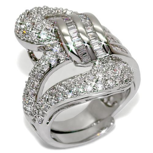 LO1537 - Rhodium Brass Ring with AAA Grade CZ  in Clear