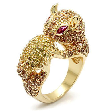 LO1595 - Imitation Gold Brass Ring with Synthetic Garnet in Ruby