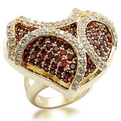 LO1597 - Imitation Gold Brass Ring with AAA Grade CZ  in Garnet