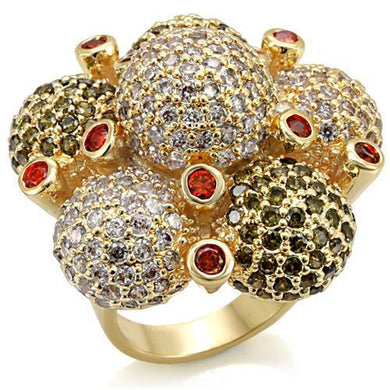 LO1600 - Imitation Gold Brass Ring with AAA Grade CZ  in Garnet