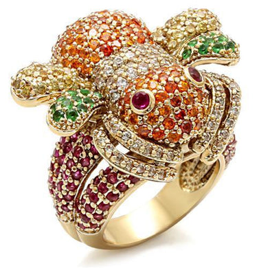 LO1603 - Imitation Gold Brass Ring with Synthetic Corundum in Ruby