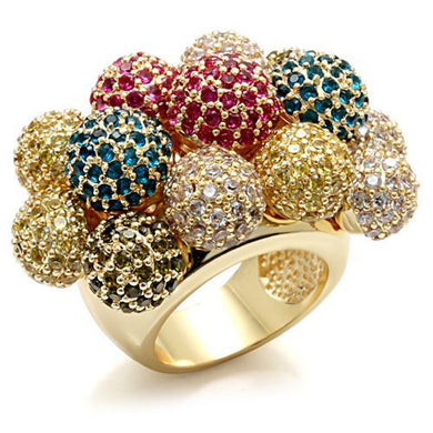 LO1604 - Imitation Gold Brass Ring with AAA Grade CZ  in Multi Color