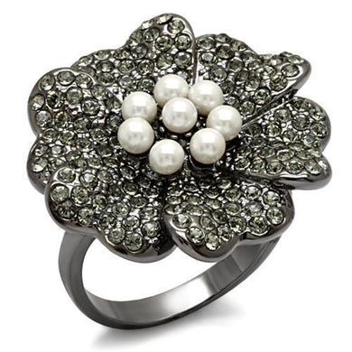 LO1619 - TIN Cobalt Black Brass Ring with Synthetic Pearl in White