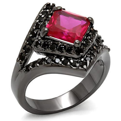 LO1621 - TIN Cobalt Black Brass Ring with AAA Grade CZ  in Ruby