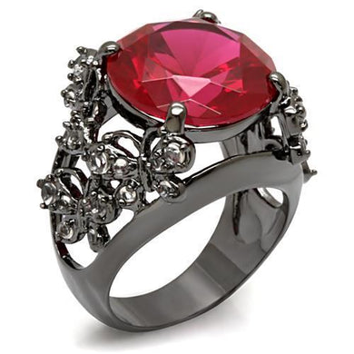 LO1633 - TIN Cobalt Black Brass Ring with AAA Grade CZ  in Ruby