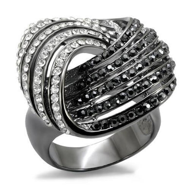 LO1670 - TIN Cobalt Black Brass Ring with Top Grade Crystal  in Jet