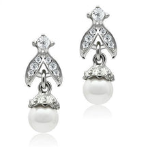 Load image into Gallery viewer, LO1988 - Rhodium White Metal Earrings with Synthetic Pearl in White