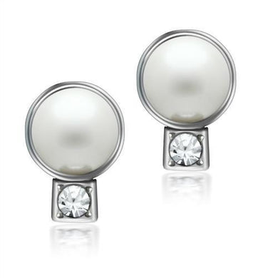 LO1997 - Rhodium White Metal Earrings with Synthetic Pearl in White