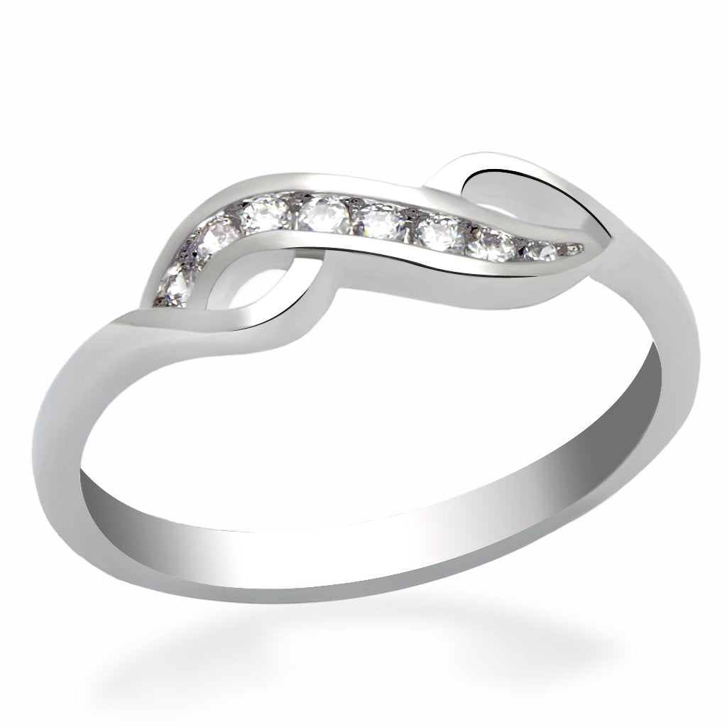 LO2053 - Rhodium Brass Ring with AAA Grade CZ  in Clear