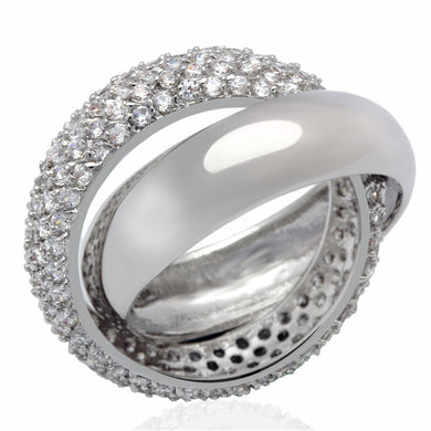LO2055 - Rhodium Brass Ring with AAA Grade CZ  in Clear