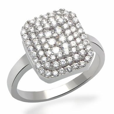 LO2064 - Rhodium Brass Ring with AAA Grade CZ  in Clear
