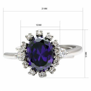 LO2073 - Rhodium Brass Ring with AAA Grade CZ  in Amethyst