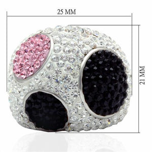 LO2081 - Rhodium + Ruthenium Brass Ring with Top Grade Crystal  in Multi Color