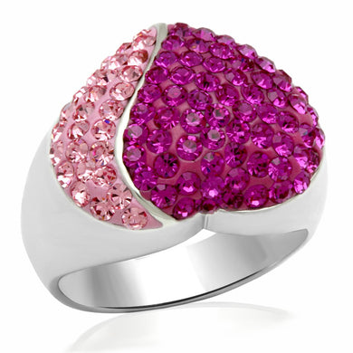 LO2082 - Rhodium Brass Ring with Top Grade Crystal  in Multi Color
