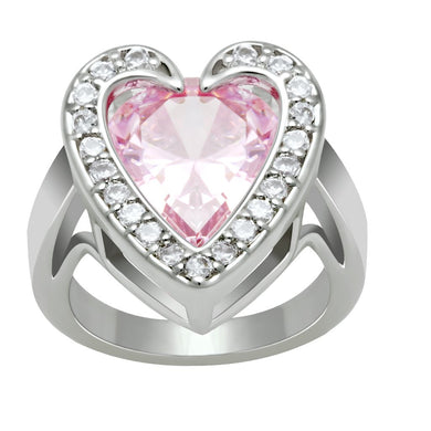 LO2087 - Rhodium Brass Ring with AAA Grade CZ  in Rose