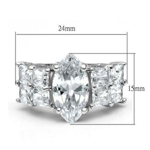 LO2091 - Rhodium Brass Ring with AAA Grade CZ  in Clear