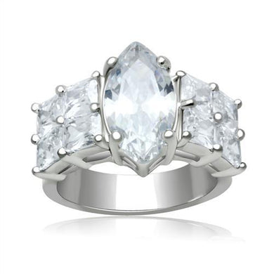 LO2091 - Rhodium Brass Ring with AAA Grade CZ  in Clear