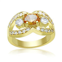 Load image into Gallery viewer, LO2099 - Gold Brass Ring with AAA Grade CZ  in Champagne
