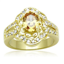 Load image into Gallery viewer, LO2100 - Gold Brass Ring with AAA Grade CZ  in Champagne