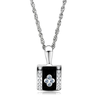 LO224 Rhodium Brass Chain Pendant with Top Grade Crystal in Sea Blue