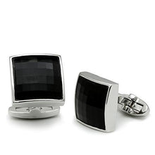 Load image into Gallery viewer, LO2297 - Rhodium Brass Cufflink with Synthetic Synthetic Glass in Jet