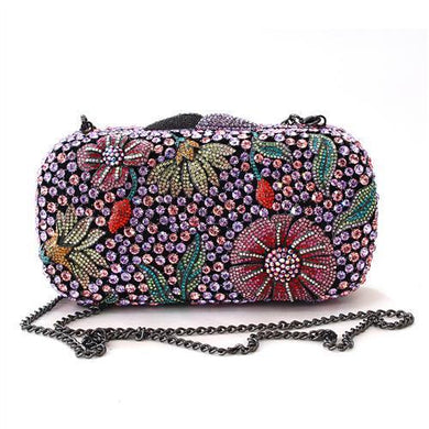 LO2374 - Ruthenium White Metal Clutch with Top Grade Crystal  in Multi Color