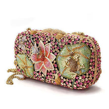 Load image into Gallery viewer, LO2375 - Ancientry Gold White Metal Clutch with Top Grade Crystal  in Multi Color